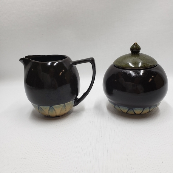 Tannex Stoneware Creamer  Sugar Bowl Brown Green Tan - Picture 4 of 12